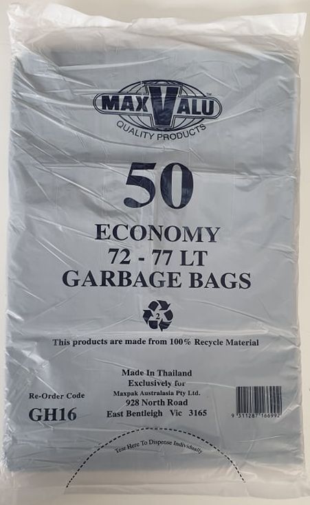 72-77L Black Garbage Bin Liners Economy Bags