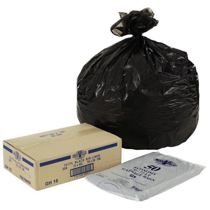 72-77L Black Garbage Bin Liners Economy Bags