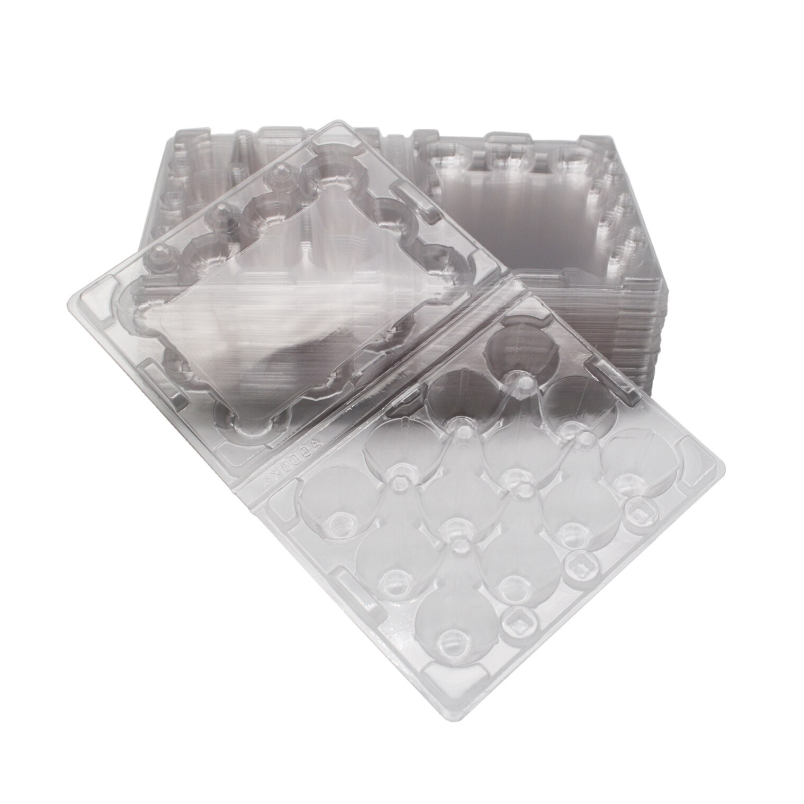 12-Egg Plastic Quail Cartons For Full Dozen Eggs - Clear Flat Top Carton