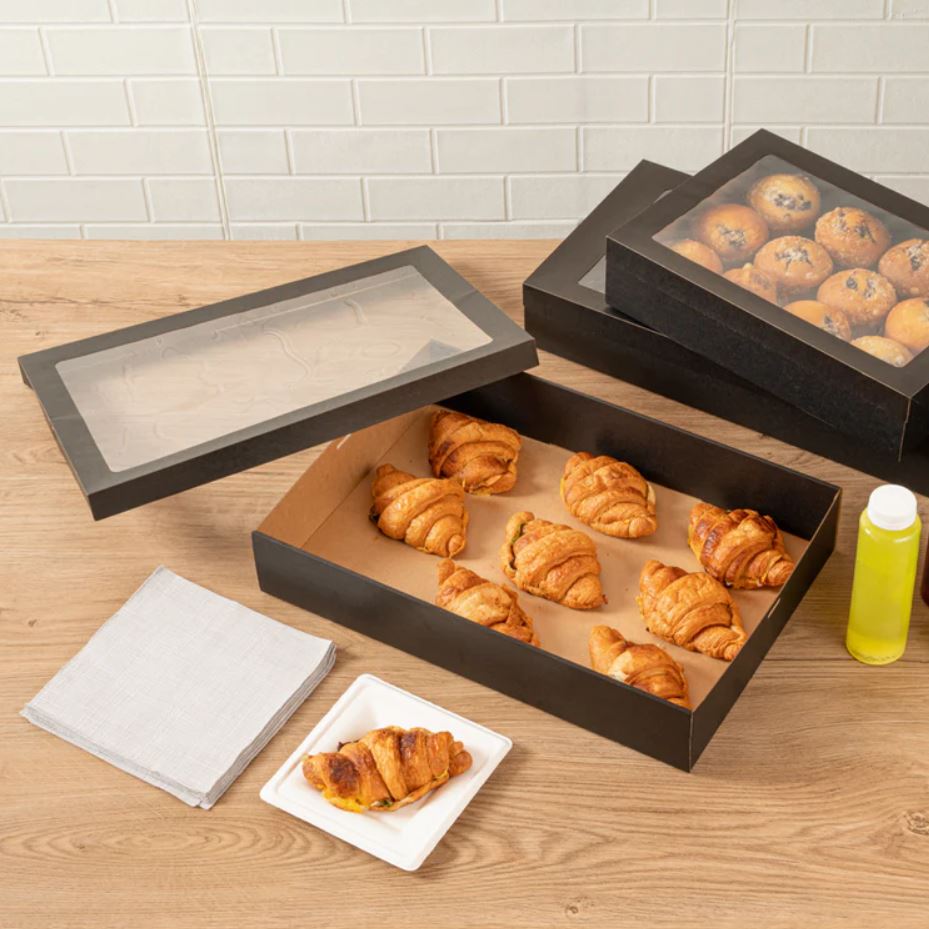 Medium Black Kraft Disposable Catering Grazing Boxes Trays With Lids