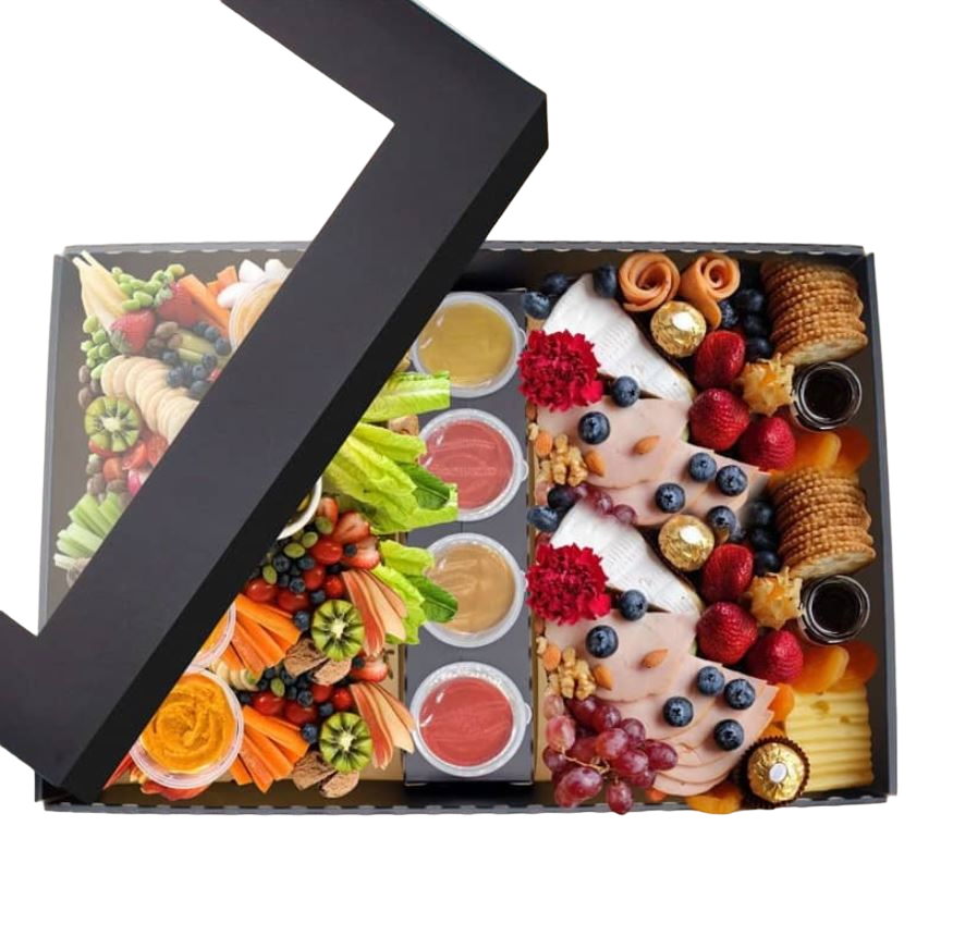 Large Black Kraft Disposable Catering Grazing Boxes Trays With Lids