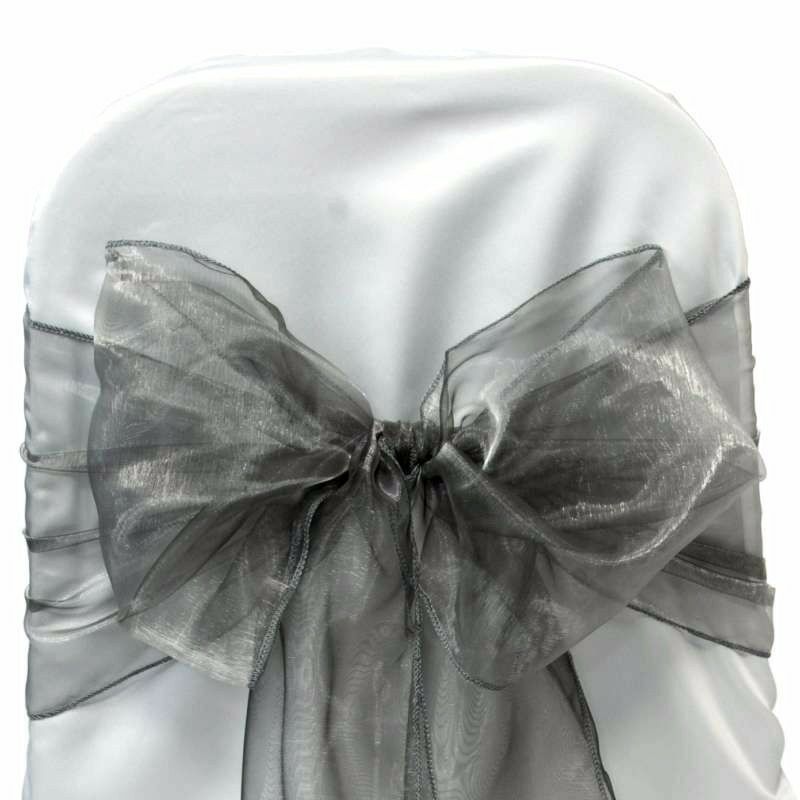 New Organza Bows Chair Sashes Wedding Engagement Dark Silver Seat Bow