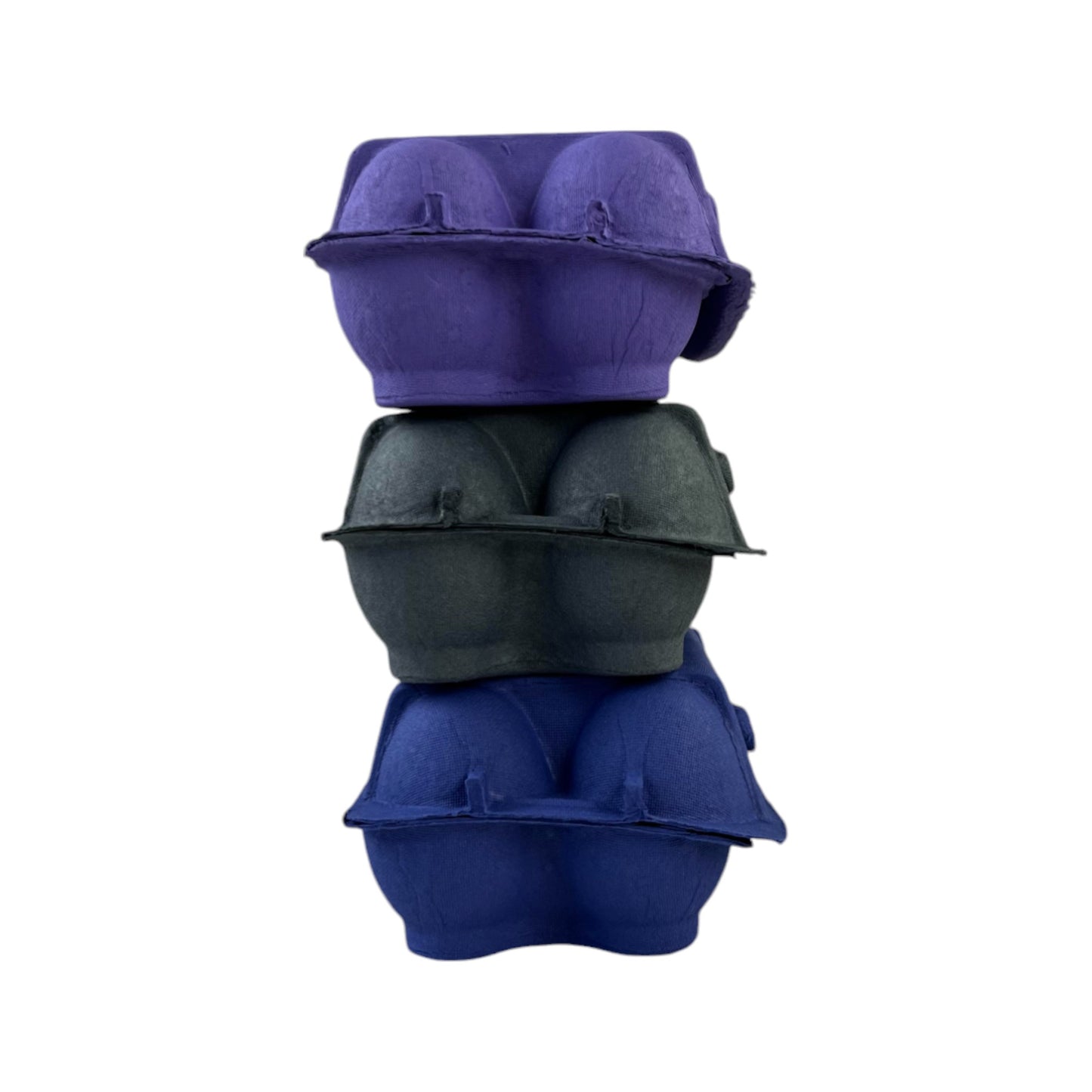 12-Egg Cartons For Full Dozen Eggs – Multicoloured Trio: Dark Blue/Dark Purple/Charcoal Flat Top Carton