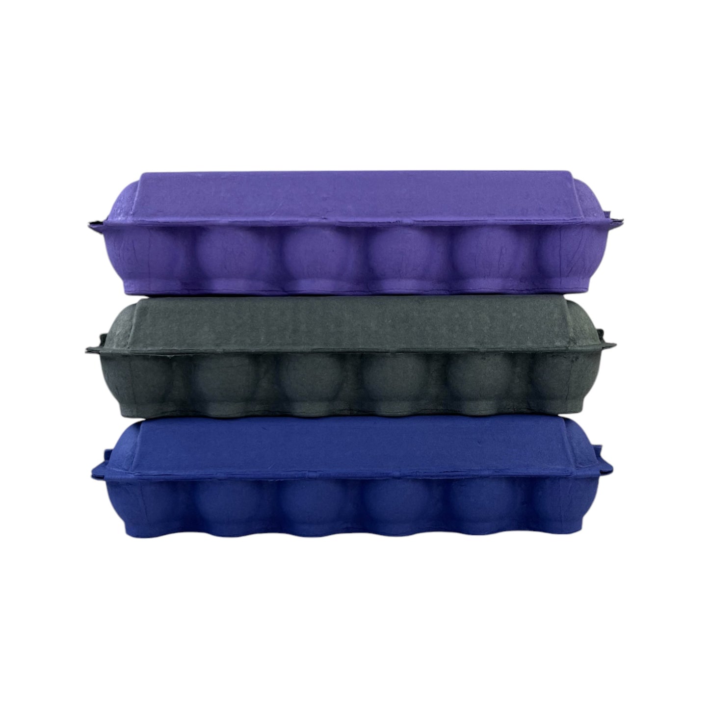 12-Egg Cartons For Full Dozen Eggs – Multicoloured Trio: Dark Blue/Dark Purple/Charcoal Flat Top Carton