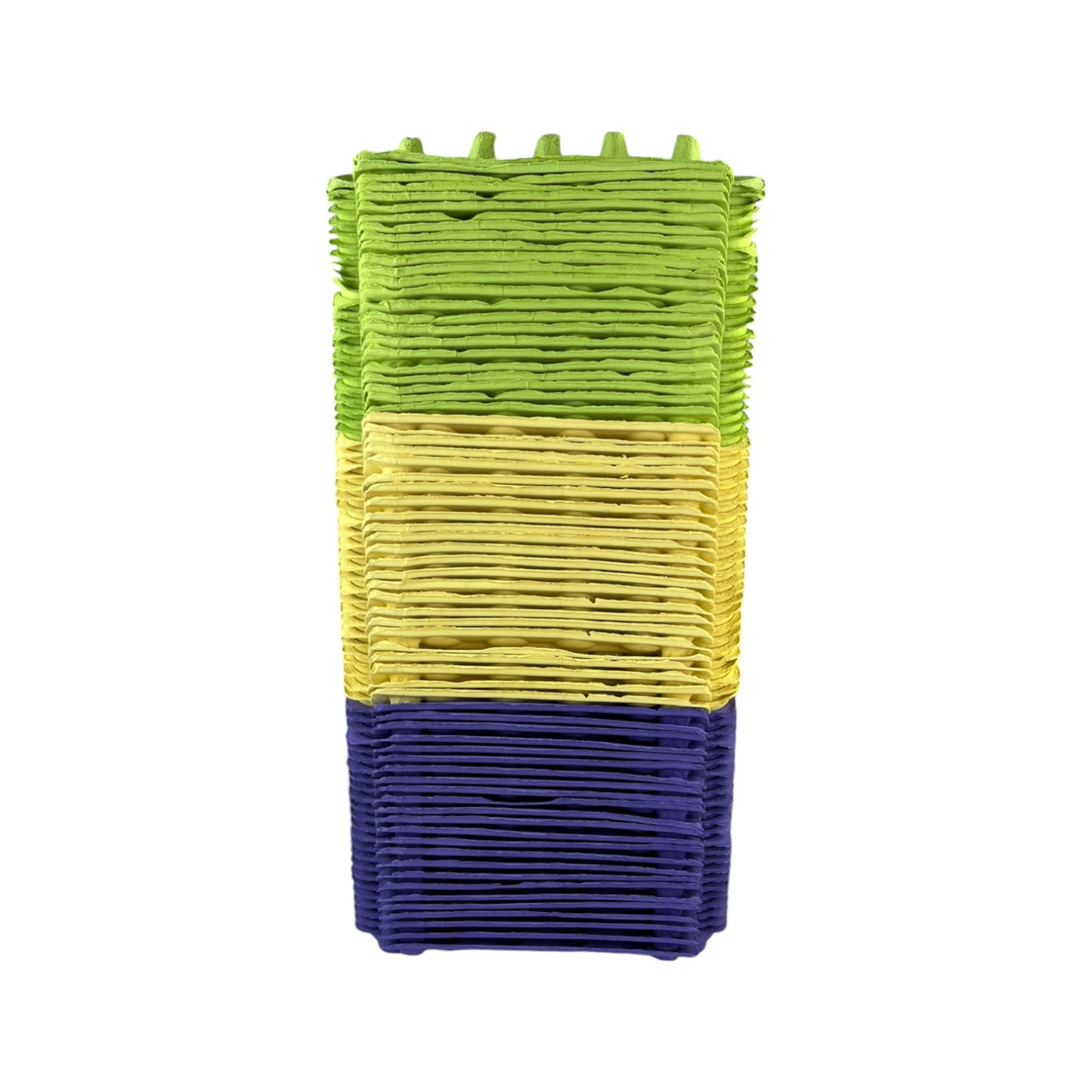 12-Egg Cartons For Full Dozen Eggs – Multicoloured Trio: Lime Green/Dark Purple/Yellow Flat Top Carton