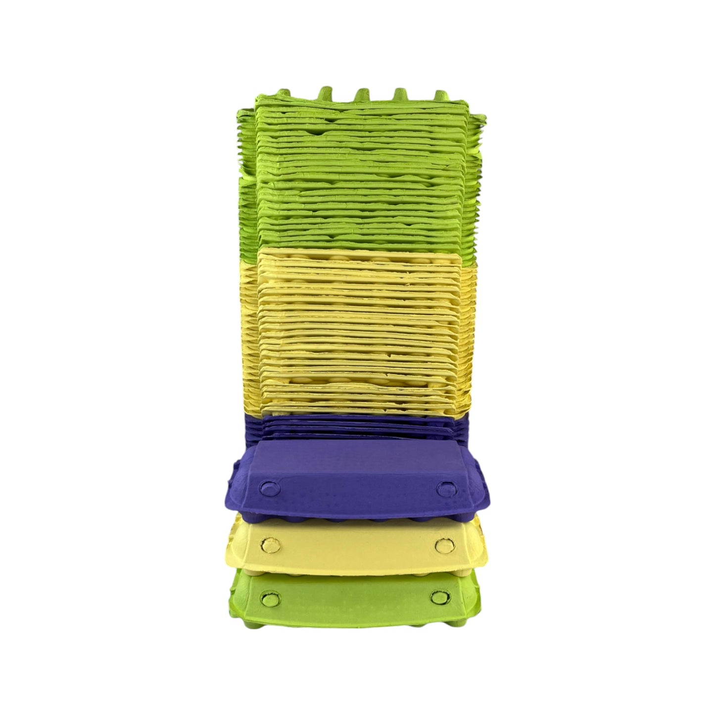 12-Egg Cartons For Full Dozen Eggs – Multicoloured Trio: Lime Green/Dark Purple/Yellow Flat Top Carton