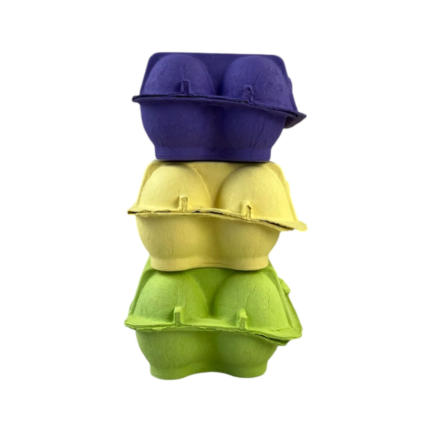 12-Egg Cartons For Full Dozen Eggs – Multicoloured Trio: Lime Green/Dark Purple/Yellow Flat Top Carton