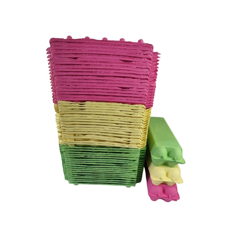 12-Egg Cartons For Full Dozen Eggs – Multicoloured Trio: Hot Pink/Yellow/Light Green Flat Top Carton