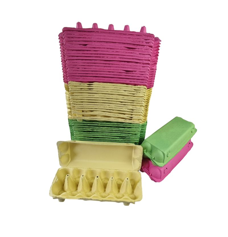 12-Egg Cartons For Full Dozen Eggs – Multicoloured Trio: Hot Pink/Yellow/Light Green Flat Top Carton