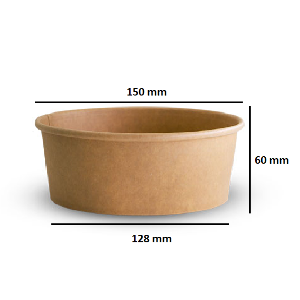 Brown Kraft Paper Food Bowls And Lids 750Ml