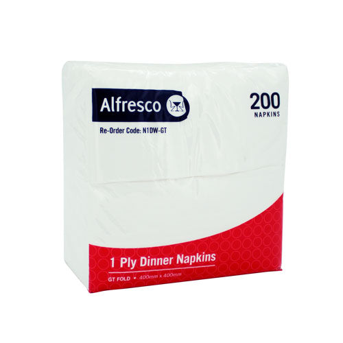 Alfresco Folded Dinner Napkins White 1 Ply