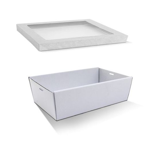 Medium White Disposable Catering Grazing Boxes Trays With Clear Frame Lids