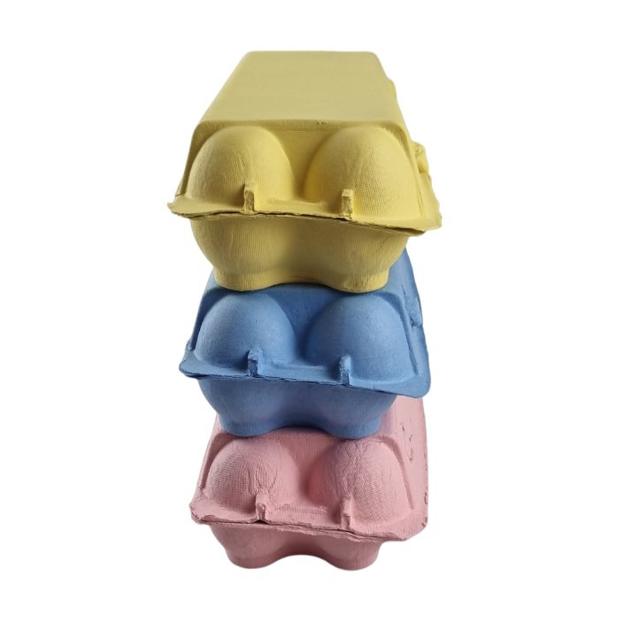 12-Egg Cartons For Full Dozen Eggs – Multicoloured Trio: Yellow/Pink/Light Blue Flat Top Carton